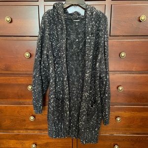 Express fuzzy cardigan with hood